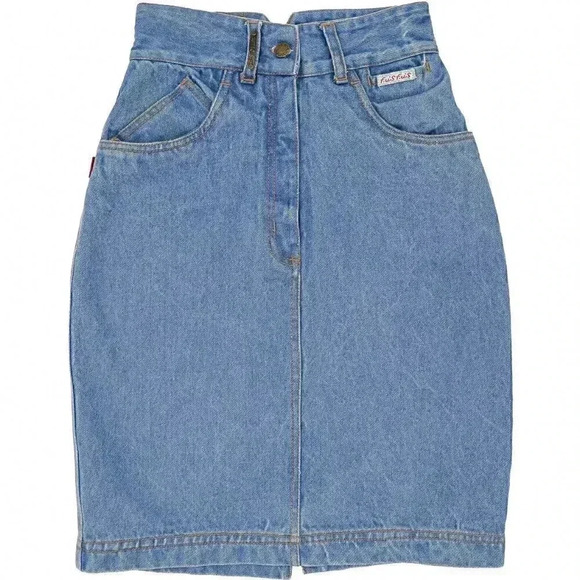 Vintage 80s Blue Denim High-Waisted Pencil Short‎ Skirt Size XSmall Summer skirt